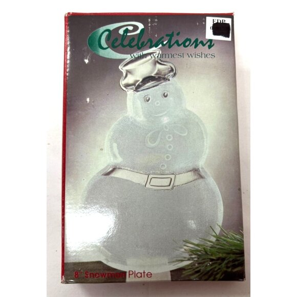 Celebrations Frosted Glass Snowman Plate 8" Holiday Decorative Serving Dish - Picture 1 of 6